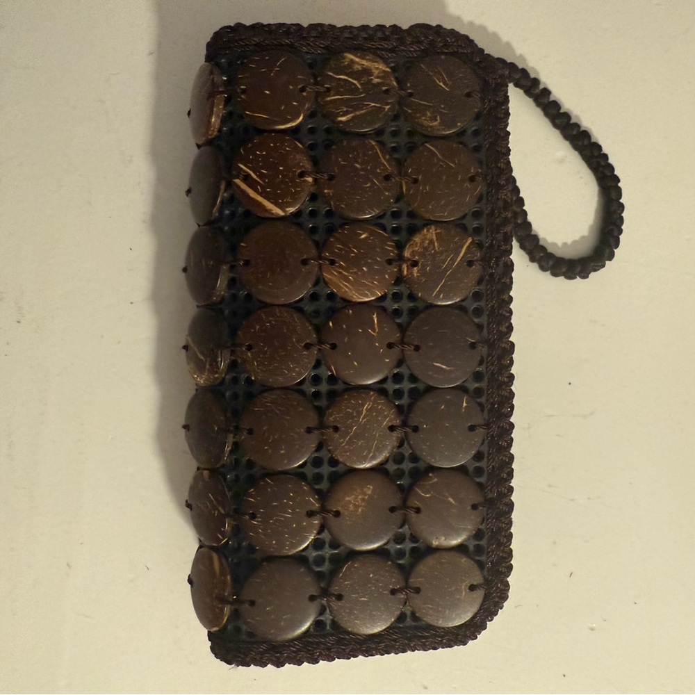 Brown Coconut Shell Beaded Wristlet